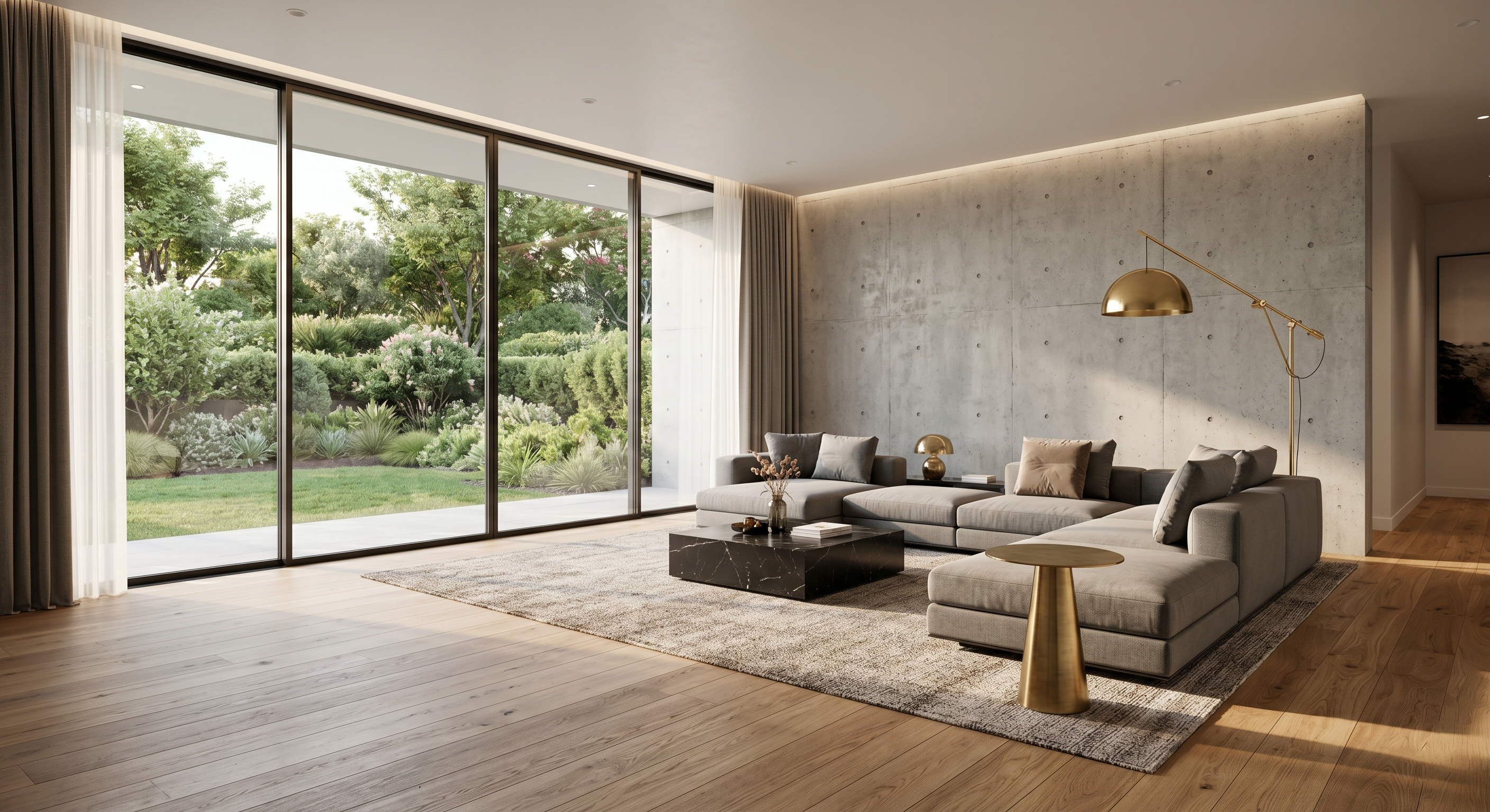 Concrete & Brass Living Room